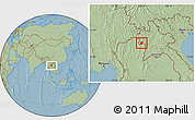 Savanna Style Location Map of Xieng Hon, hill shading