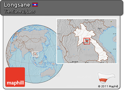 Gray Location Map of Longsane, highlighted country, highlighted parent region, hill shading