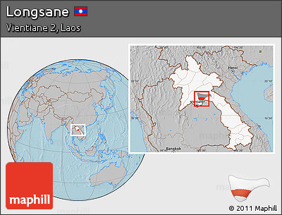 Gray Location Map of Longsane, highlighted country, highlighted parent region, hill shading