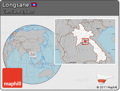 Gray Location Map of Longsane, highlighted country, highlighted parent region, hill shading