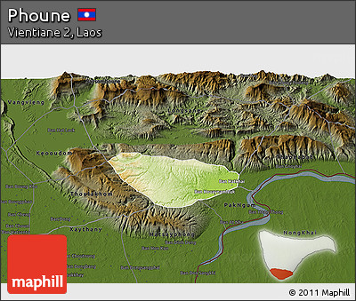 Physical 3D Map of Phoune, darken