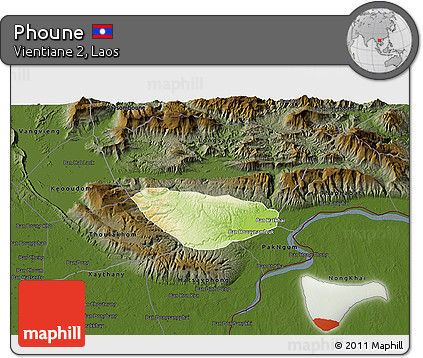 Physical 3D Map of Phoune, darken