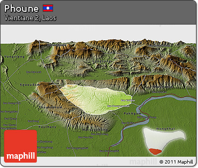 Physical 3D Map of Phoune, darken