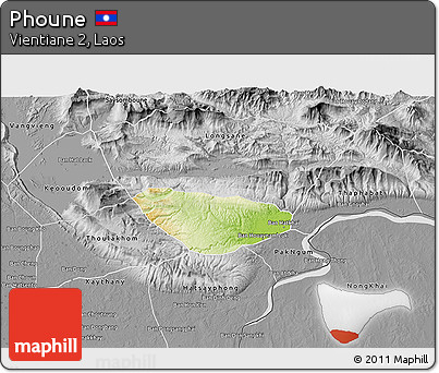 Physical 3D Map of Phoune, desaturated