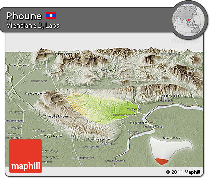 Physical 3D Map of Phoune, semi-desaturated