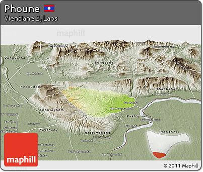 Physical 3D Map of Phoune, semi-desaturated