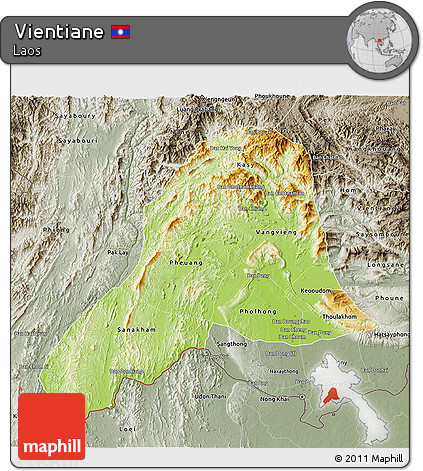 Physical 3D Map of Vientiane, semi-desaturated