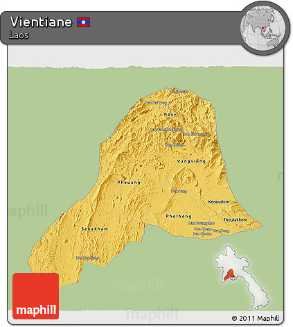 Savanna Style 3D Map of Vientiane, single color outside