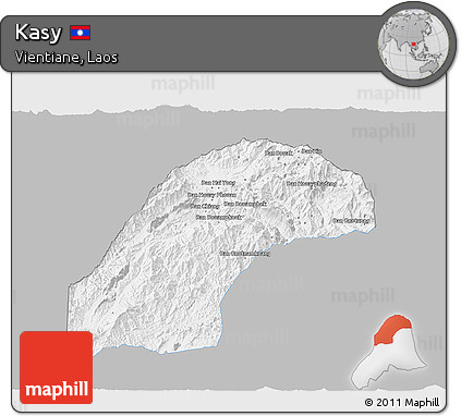 Gray 3D Map of Kasy, single color outside