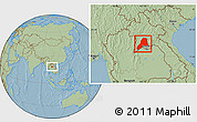 Savanna Style Location Map of Vientiane, hill shading