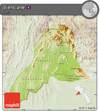 Physical Map of Vientiane, lighten