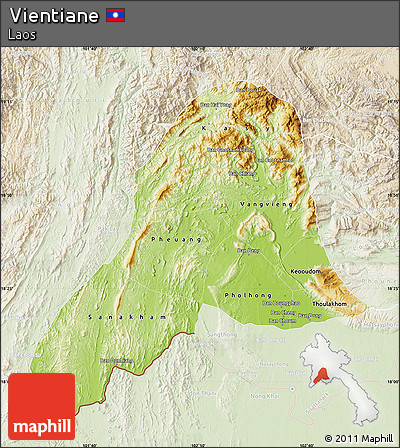 Physical Map of Vientiane, lighten
