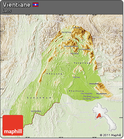 Physical Map of Vientiane, lighten