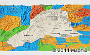 Shaded Relief Panoramic Map of Vientiane, political outside