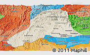 Shaded Relief Panoramic Map of Vientiane, political shades outside