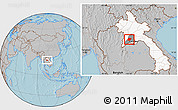 Gray Location Map of Pheuang, highlighted country, highlighted parent region, hill shading
