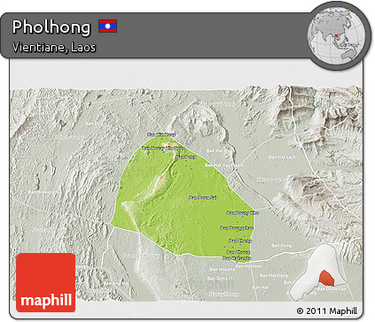 Physical 3D Map of Pholhong, lighten, semi-desaturated
