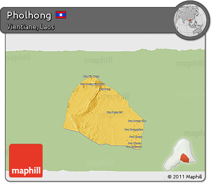 Savanna Style 3D Map of Pholhong, single color outside