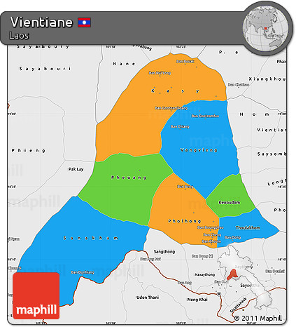 Political Simple Map of Vientiane, single color outside, borders and labels