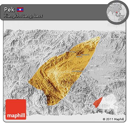 Physical 3D Map of Pek, lighten, desaturated