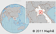 Gray Location Map of Pek, highlighted country, hill shading