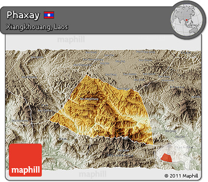 Physical 3D Map of Phaxay, semi-desaturated