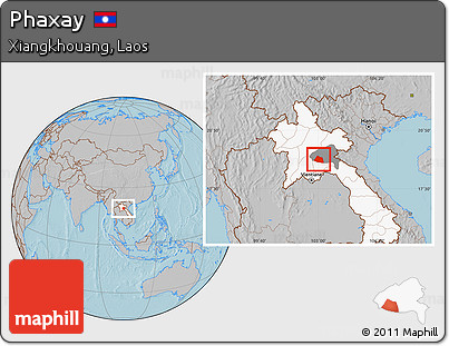 Gray Location Map of Phaxay, highlighted country, highlighted parent region, hill shading