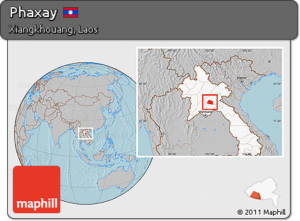 Gray Location Map of Phaxay, highlighted country, hill shading