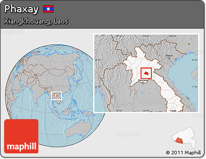 Gray Location Map of Phaxay, highlighted country, hill shading