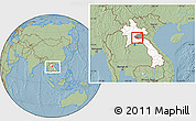Savanna Style Location Map of Phaxay, highlighted country, highlighted parent region, within the entire country, hill shading