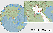 Savanna Style Location Map of Phaxay, highlighted country, hill shading