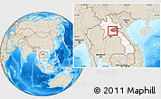 Shaded Relief Location Map of Phaxay, highlighted country, highlighted parent region, within the entire country