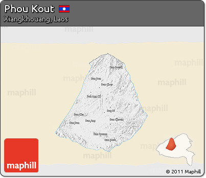 Classic Style 3D Map of Phou Kout, single color outside