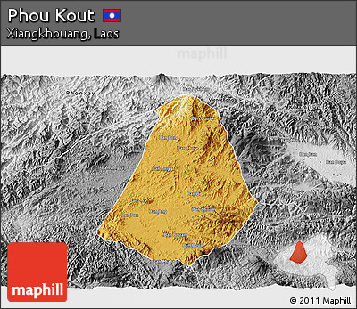 Physical 3D Map of Phou Kout, desaturated