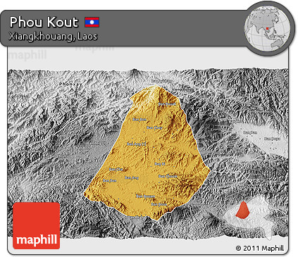 Physical 3D Map of Phou Kout, desaturated