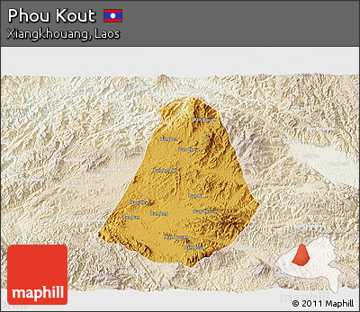 Physical 3D Map of Phou Kout, lighten