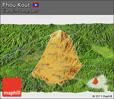Physical 3D Map of Phou Kout, satellite outside