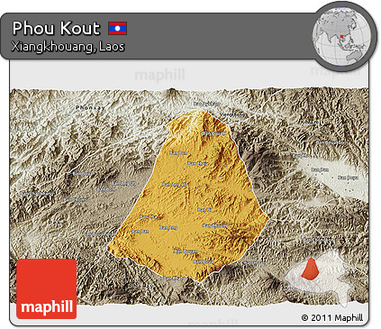 Physical 3D Map of Phou Kout, semi-desaturated