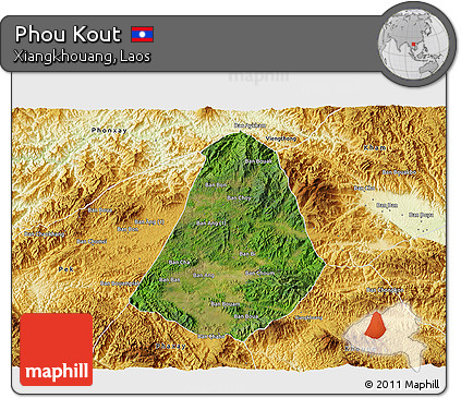 Satellite 3D Map of Phou Kout, physical outside