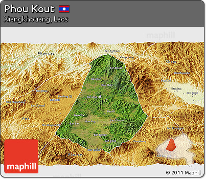 Satellite 3D Map of Phou Kout, physical outside