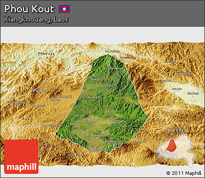 Satellite 3D Map of Phou Kout, physical outside