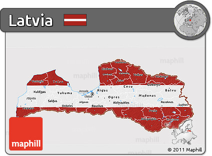 Flag 3D Map of Latvia, flag centered