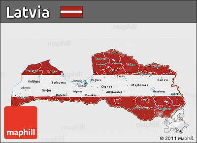 Flag 3D Map of Latvia, flag centered