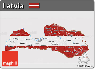 Flag 3D Map of Latvia, flag centered