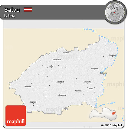 Classic Style 3D Map of Balvu, single color outside
