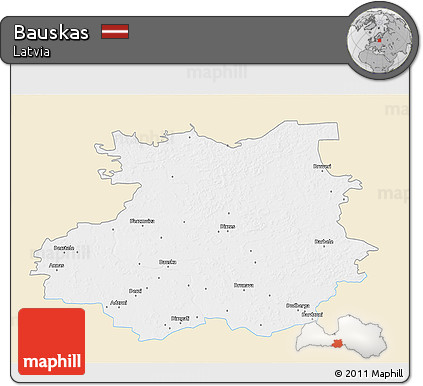 Classic Style 3D Map of Bauskas, single color outside