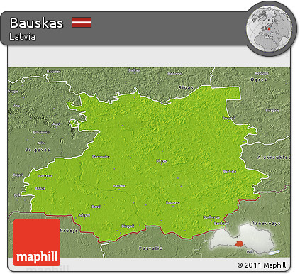 Physical 3D Map of Bauskas, semi-desaturated