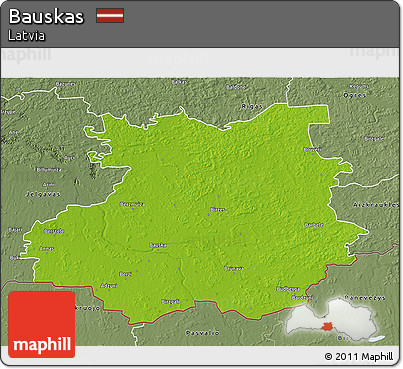 Physical 3D Map of Bauskas, semi-desaturated