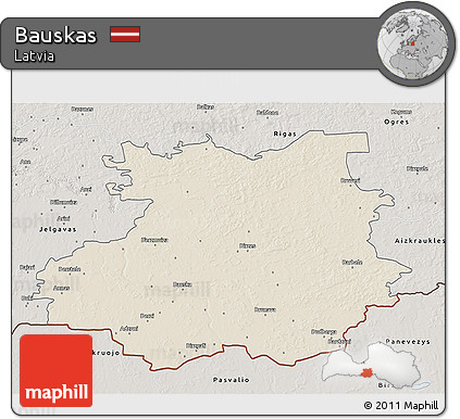 Shaded Relief 3D Map of Bauskas, semi-desaturated