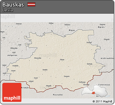 Shaded Relief 3D Map of Bauskas, semi-desaturated